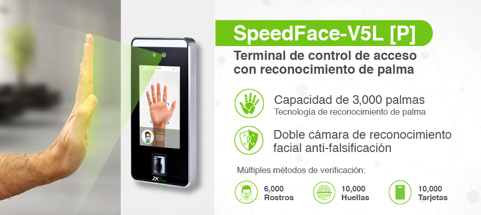Terminal de control de acceso SpeedFace con reconocimiento de palma